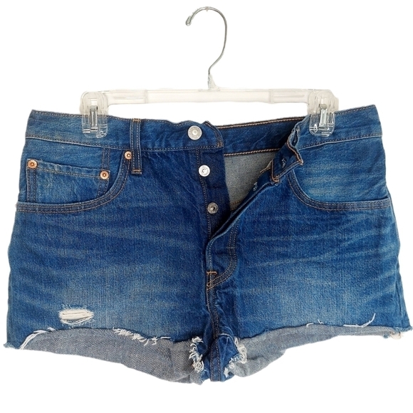 Levi’s Womens 501 Size 30 Cut Off Denim Jean Shorts Button Fly Cotton Distressed - Picture 1 of 12
